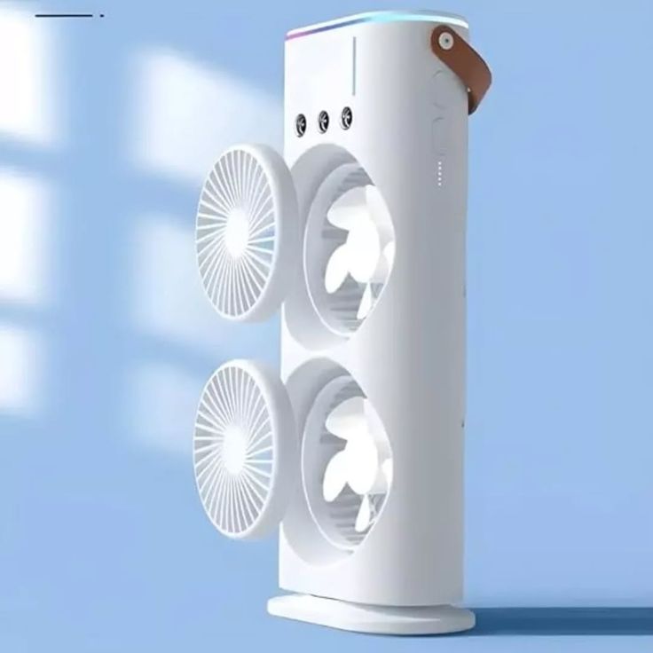 Portable Double Fan Air Cooler with Mist Humidifier & LED Lighting | Rechargeable Mini Table Cooling Fan for Home & Office